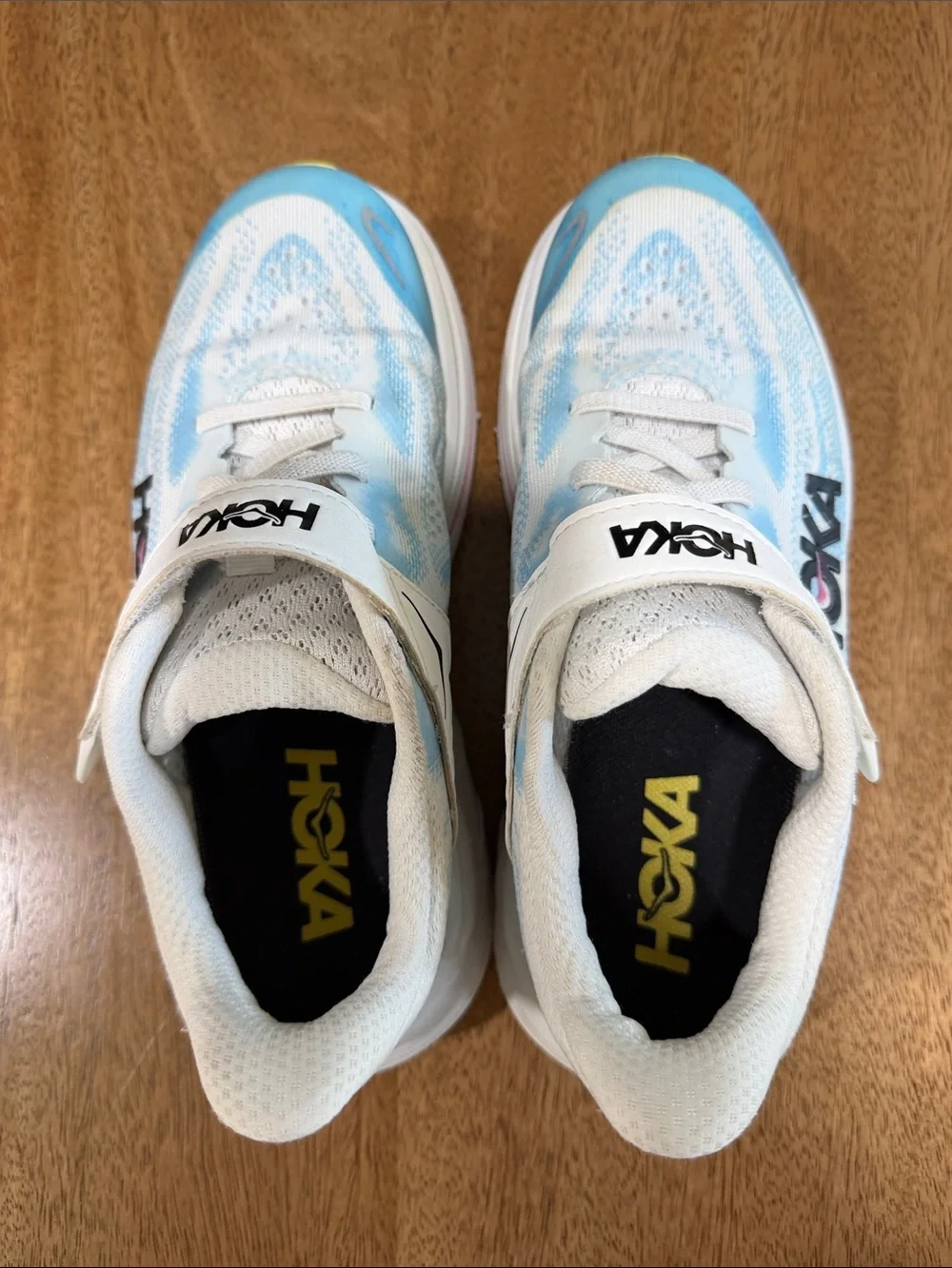 Hoka Kids Light Blue and White Hook-and-Loop Sneakers